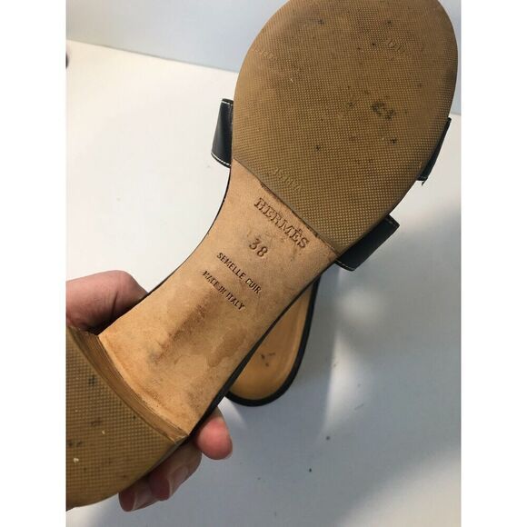 HERMES Women's Oasis Slip On Sandals Size EU38/US8 Black Tan - Picture 6 of 10